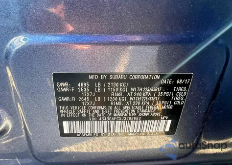 2018 Subaru Outback 2.5I Premium из США, поврежденный, VIN 4S4BSAFCXJ3208683